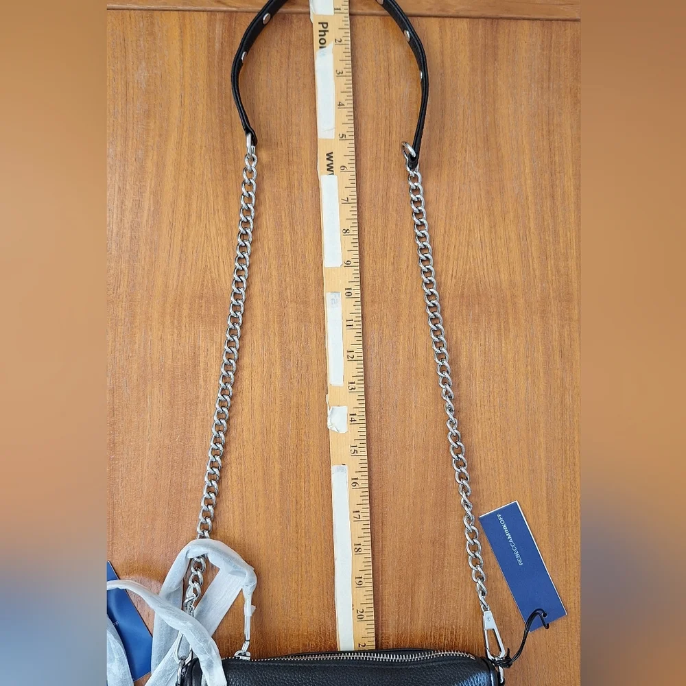 Rebecca Minkoff Mini 5 Zip Leather Crossbody Metal Chain Black Edgy Punk NEW - Picture 12 of 13